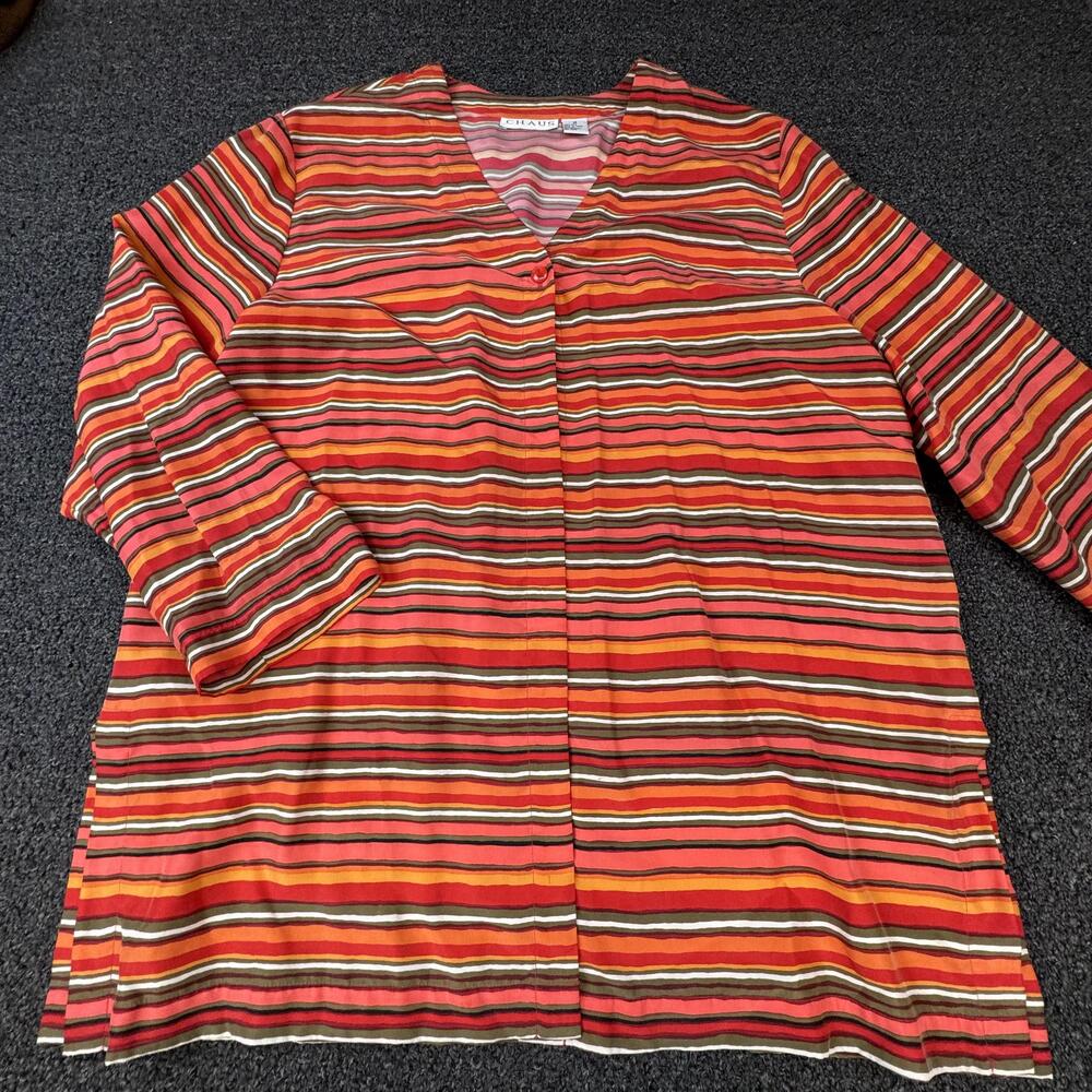 Chaus Tunic Blouse Womens 18 Multicolor Striped V-Neck Silk 3/4 Sleeve Button